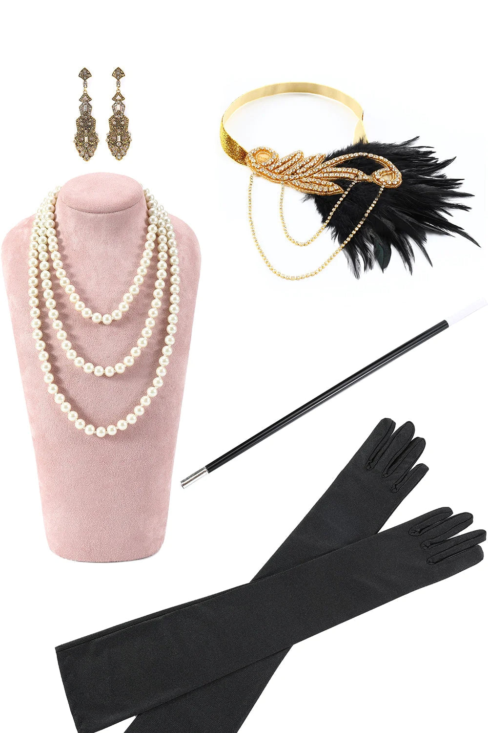 Robe Charleston Grande Taille Noire et Dorée Années 20 Gatsby avec Accessoires