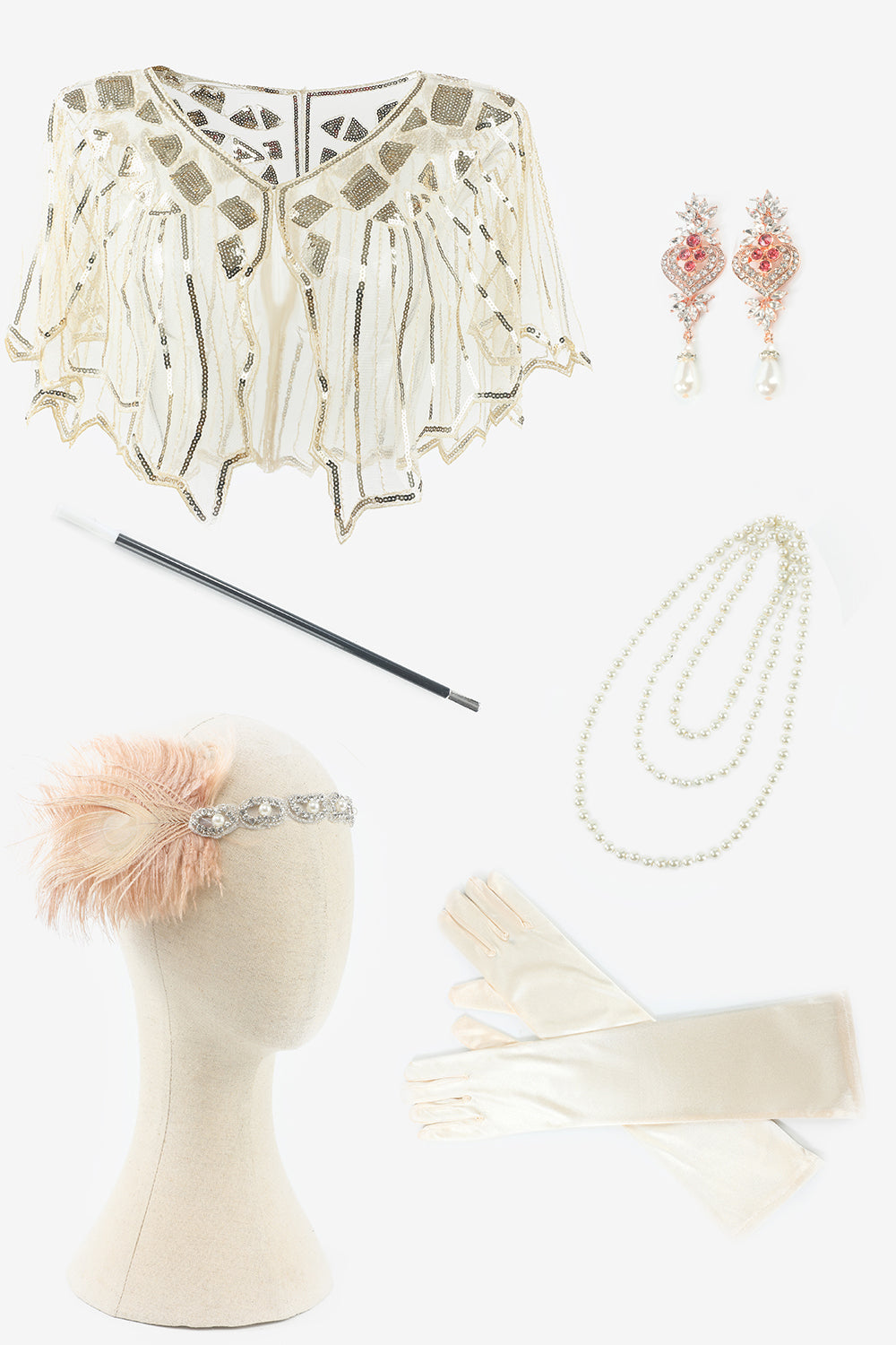 Robe Gatsby Années 20 Grande Taille Abricot avec Ensemble d'Accessoires Années 20