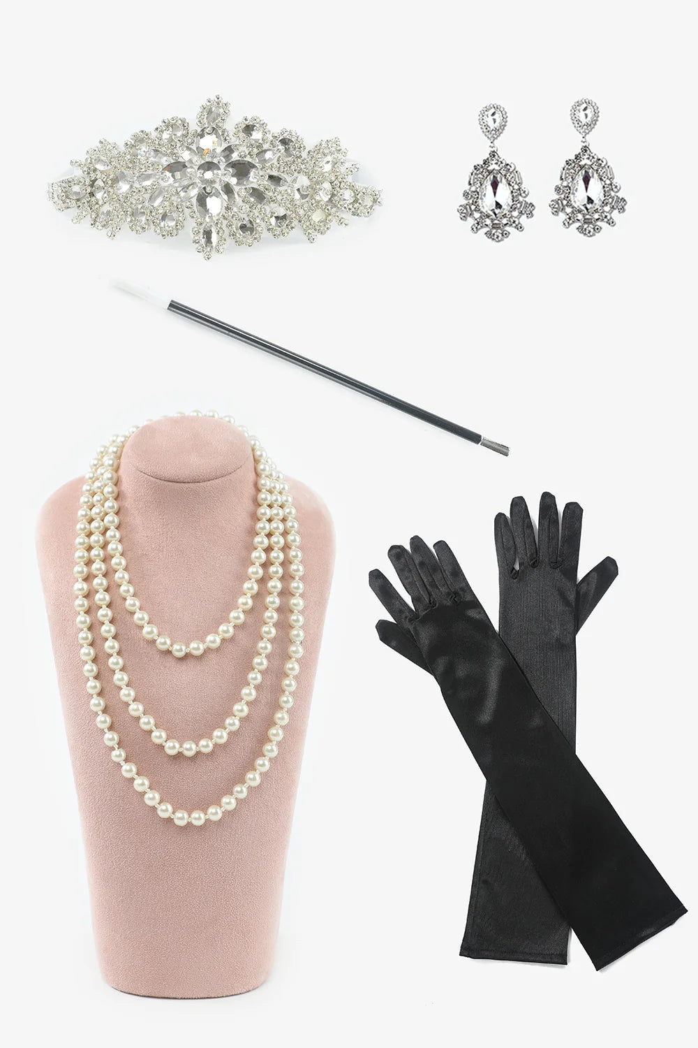 Robe de danseuse Charleston des années 20 pailletée blanche avec accessoires des années 20