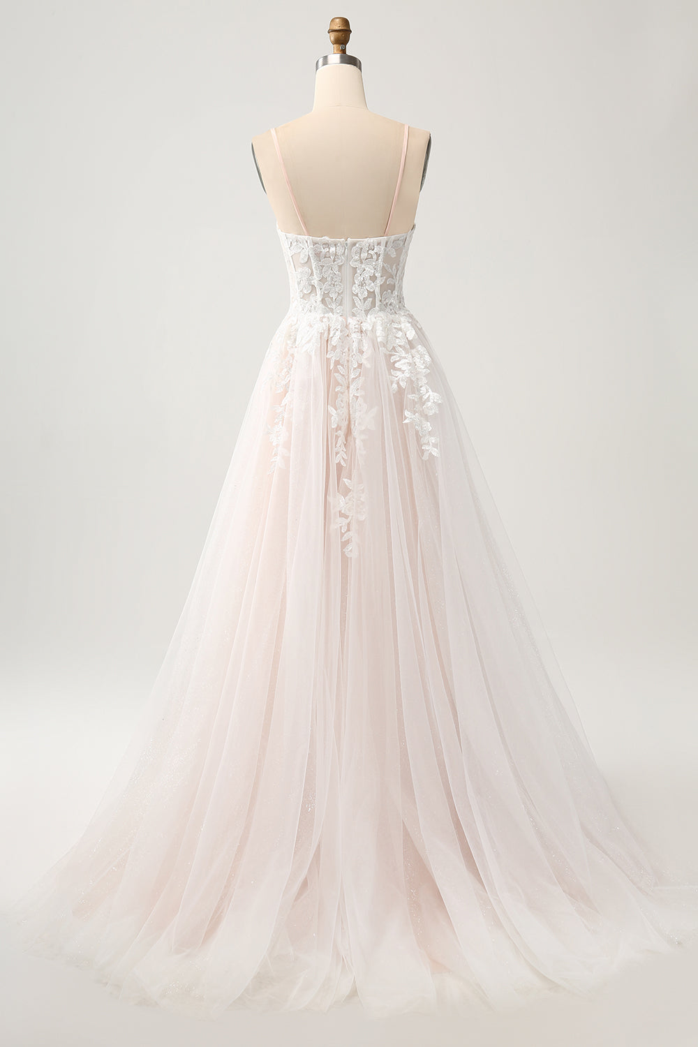 Robe de mariée bustier coupe trapèze blanche et scintillante avec dentelle appliquée
