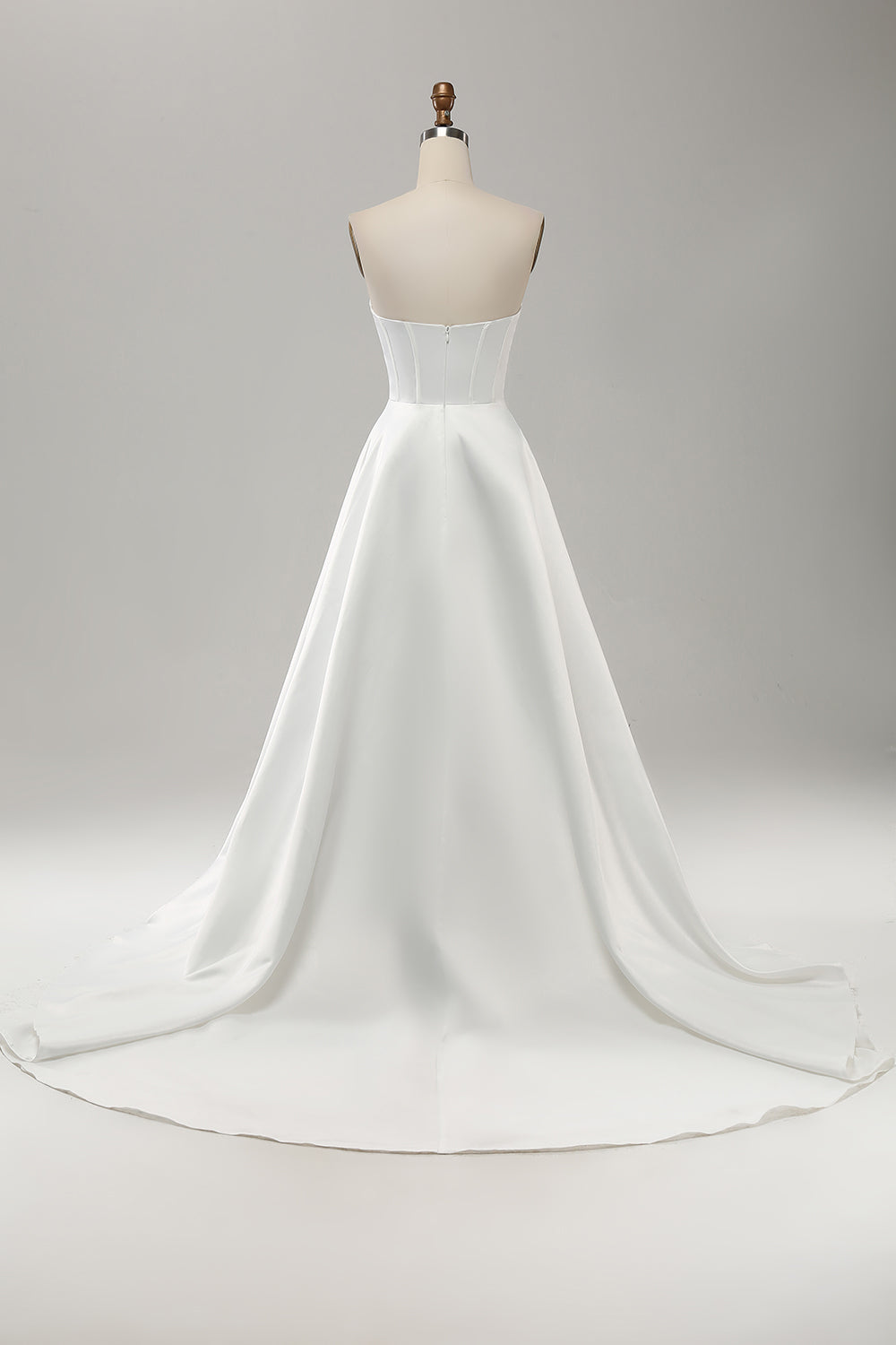 Elegant A-Line Strapless Pleated Sweep Train White Wedding Dress with Slit