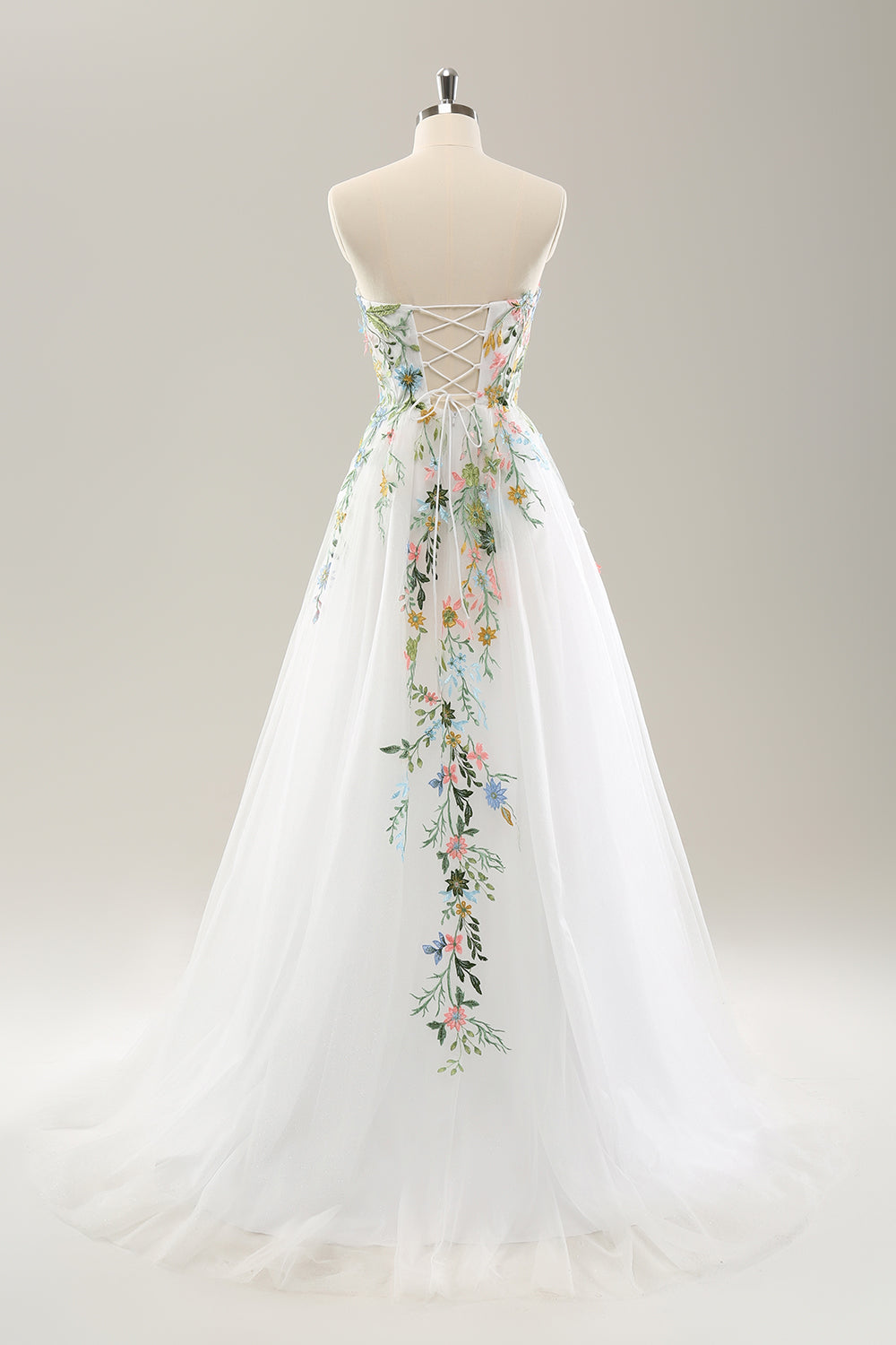 Robe de mariée bustier blanche évasée en tulle à fleurs 3D avec fente