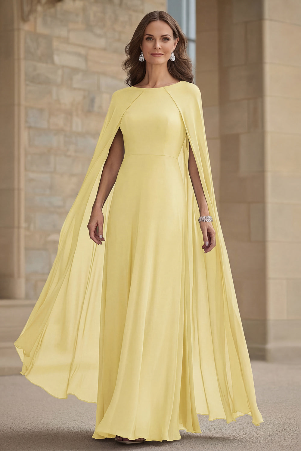Navy Mermaid Chiffon Long Mother of the Bride Dress with Cape