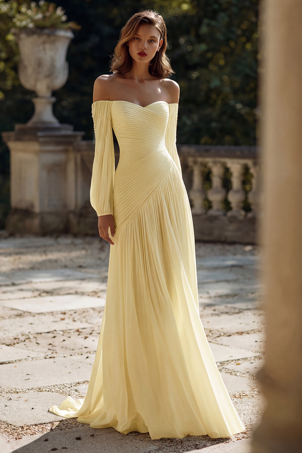 Off The Shoulder Ivory Ruched A Line Wedding Dress