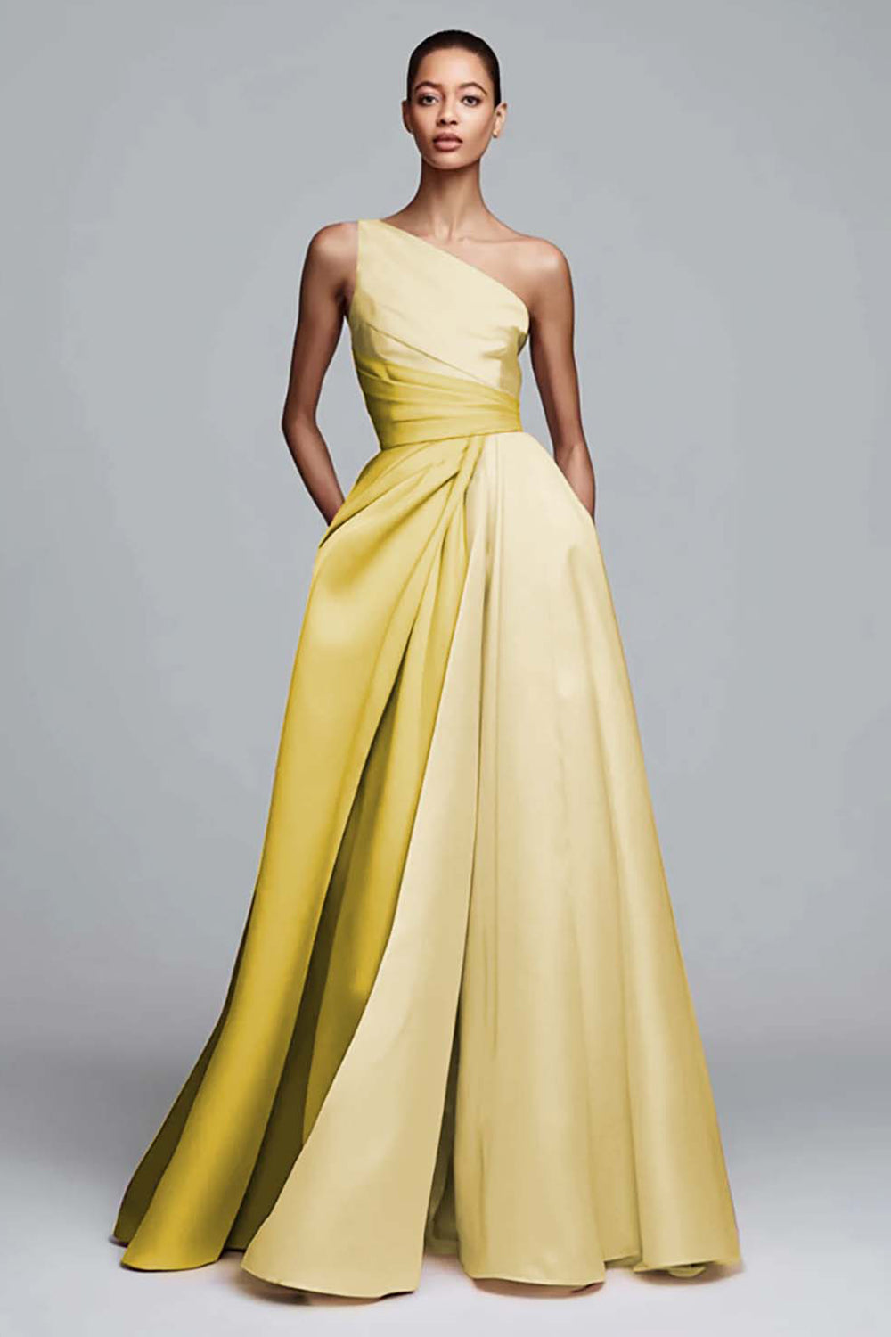 Robe de soirée rose plissée asymétrique à coupe trapèze