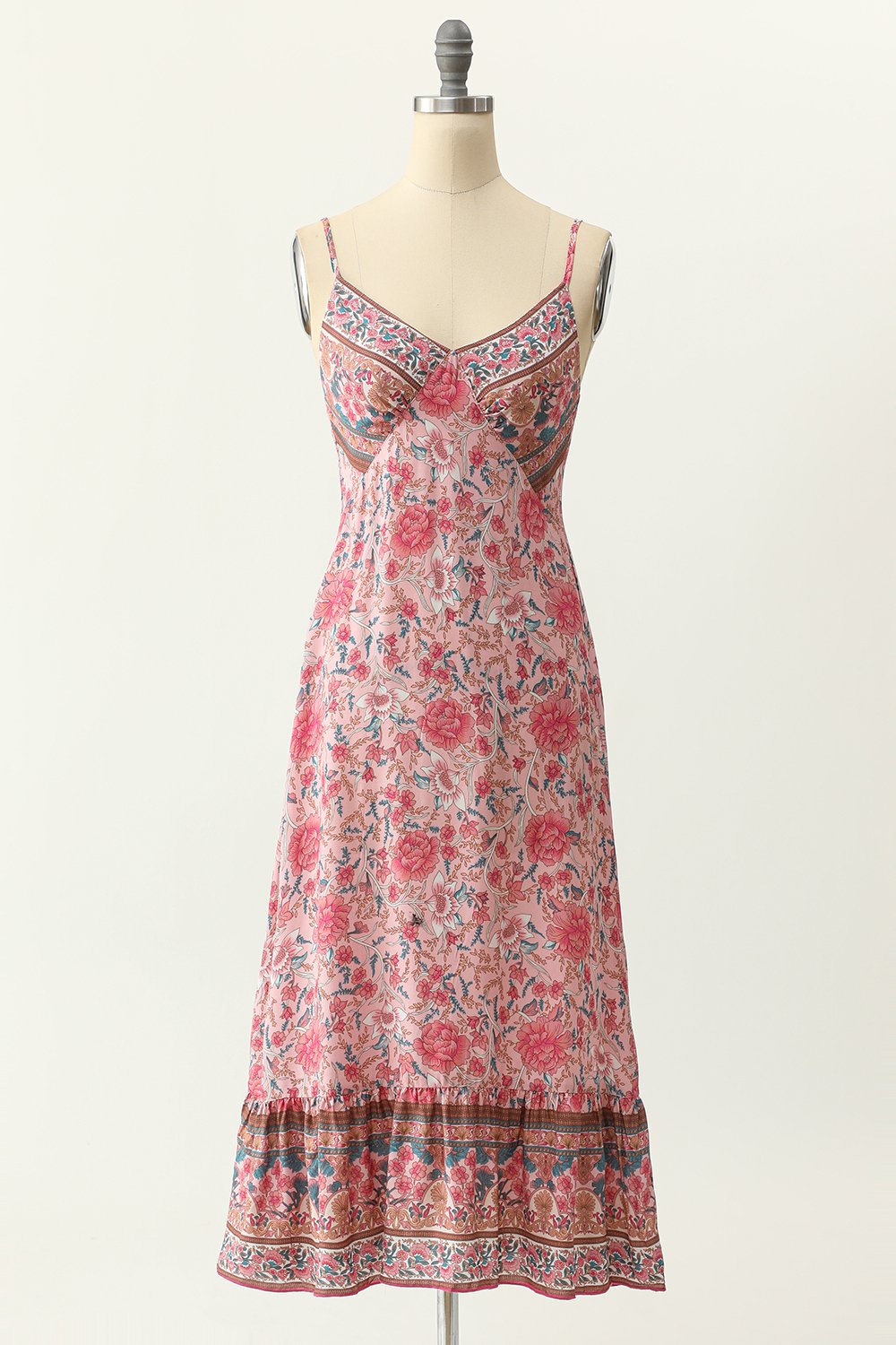 Robe bleue style bohème à fines bretelles