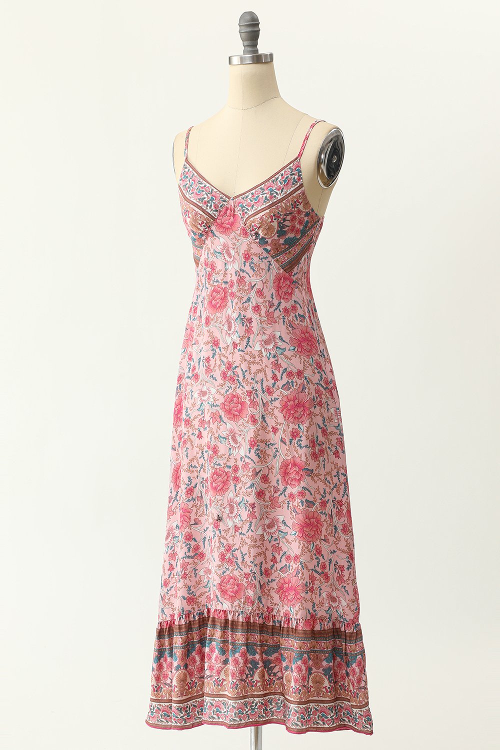 Robe bleue style bohème à fines bretelles