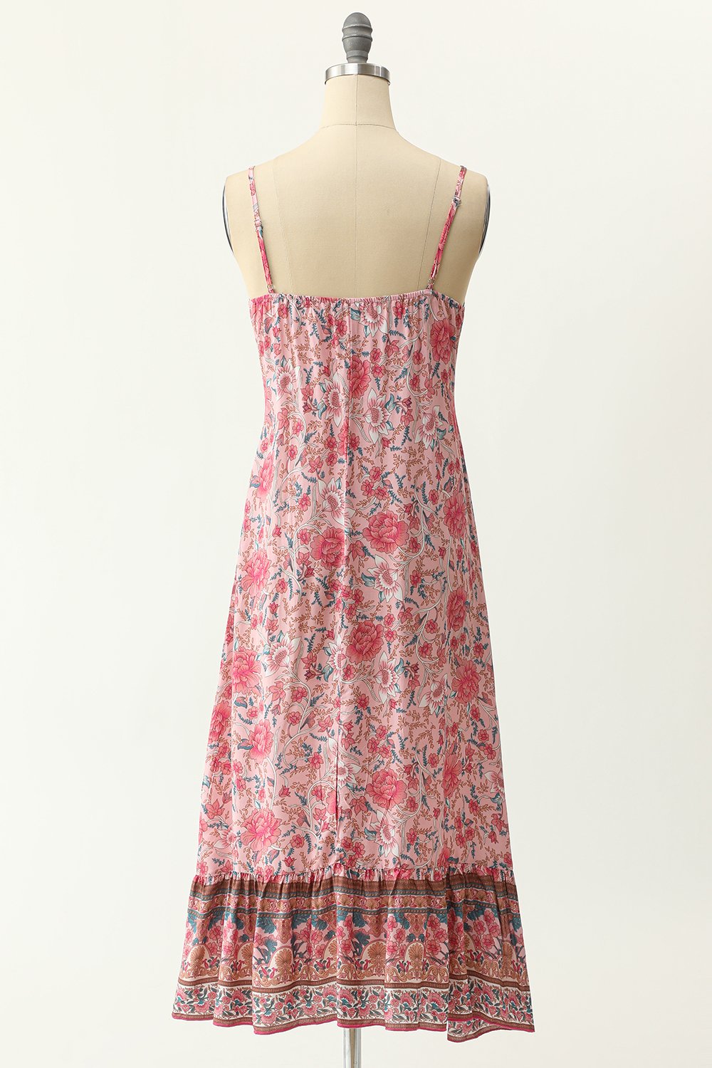 Robe bleue style bohème à fines bretelles
