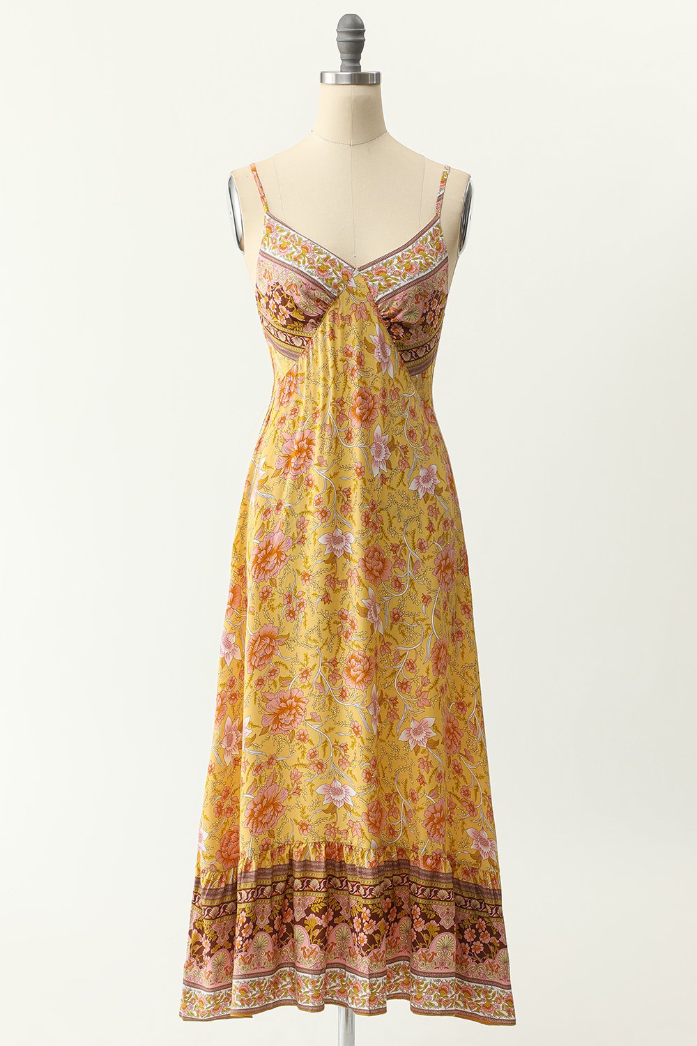 Robe bleue style bohème à fines bretelles