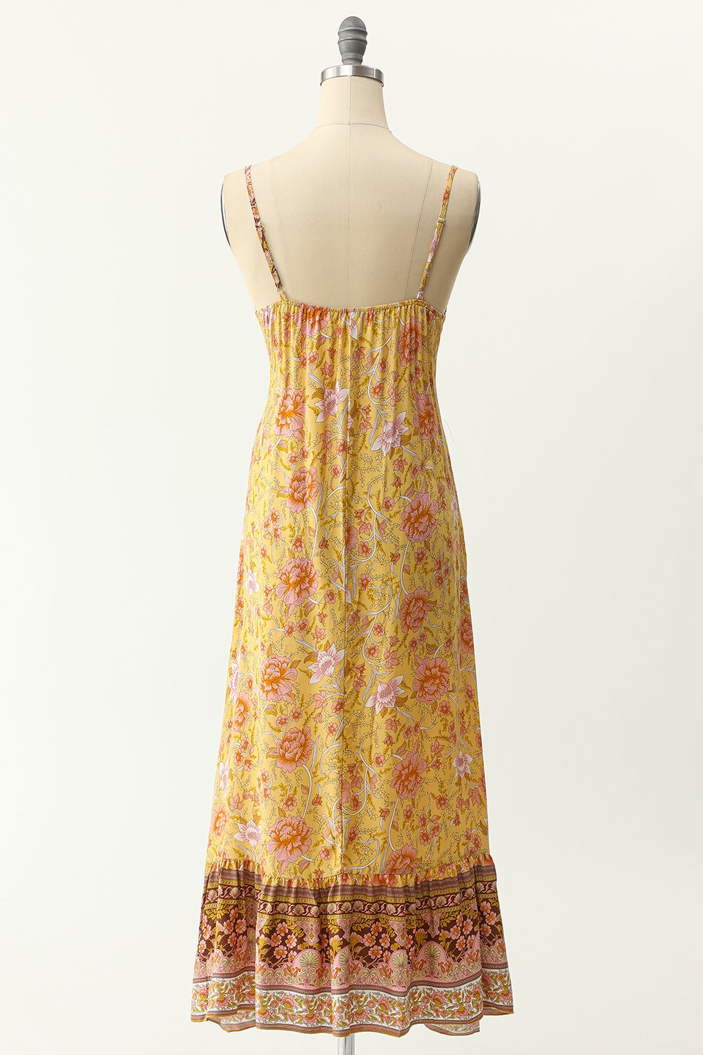 Robe bleue style bohème à fines bretelles