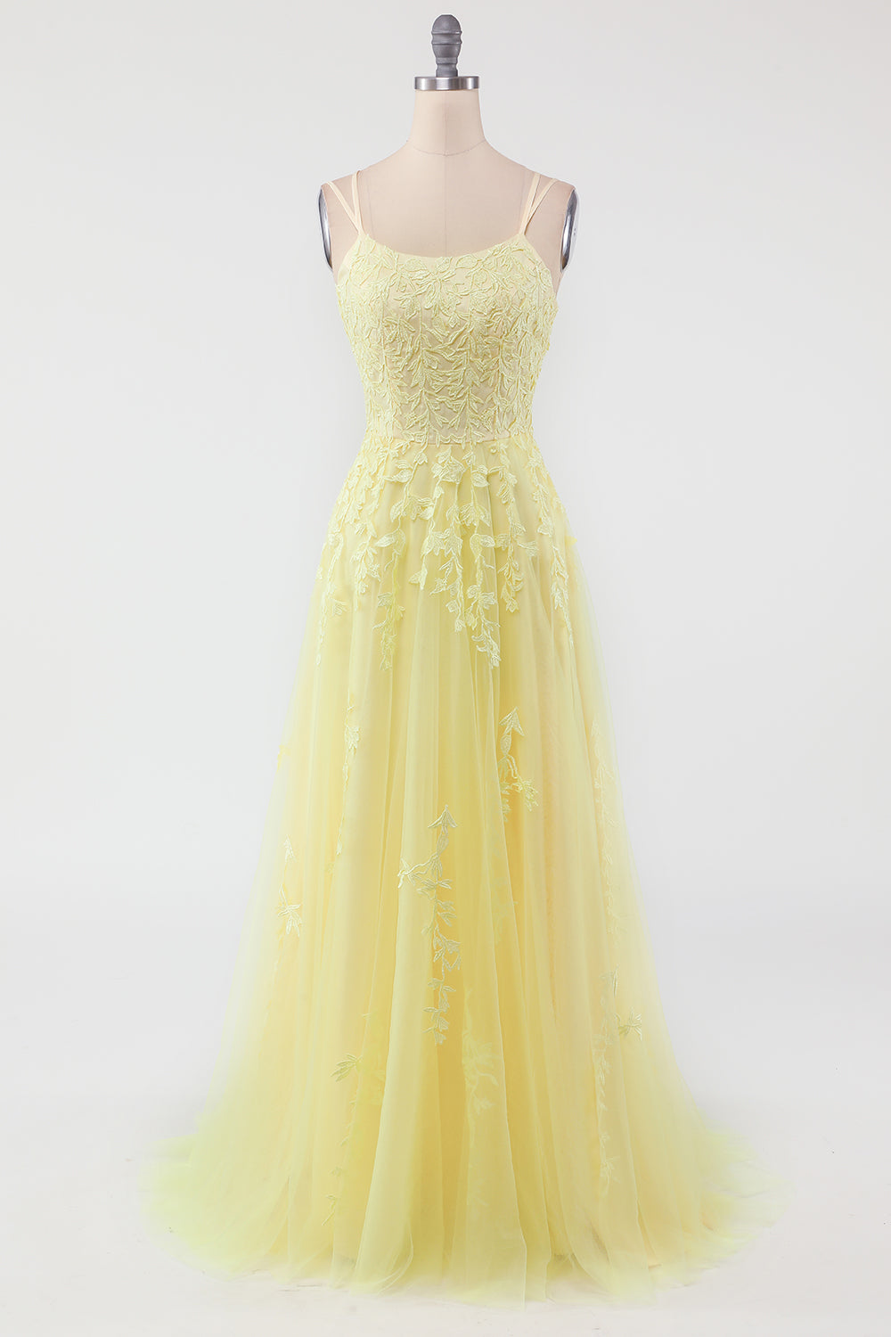Robe de bal trapèze en tulle violet avec appliques