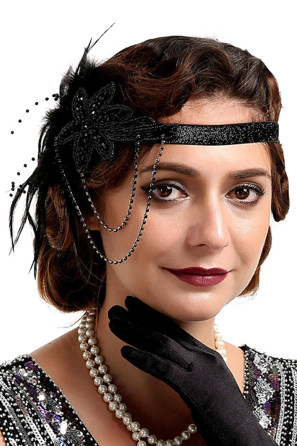 Bandeau orné de perles et de plumes noires, années 20