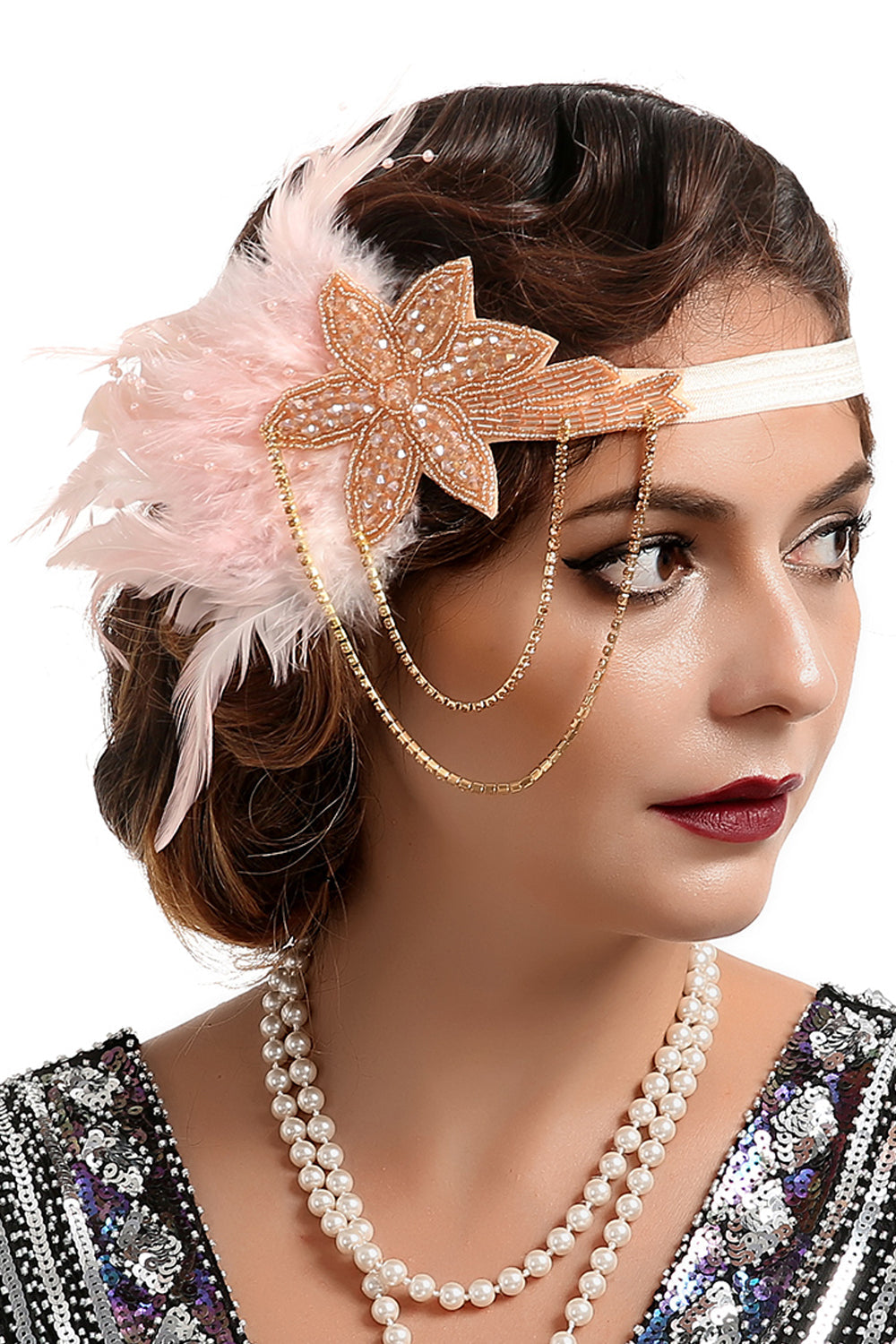 Bandeau orné de perles et de plumes noires, années 20