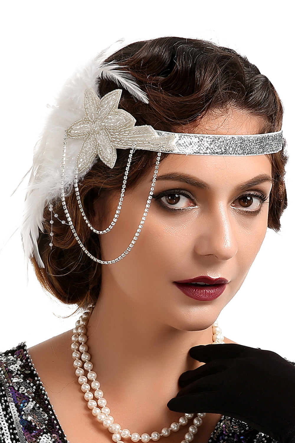 Bandeau orné de perles et de plumes noires, années 20
