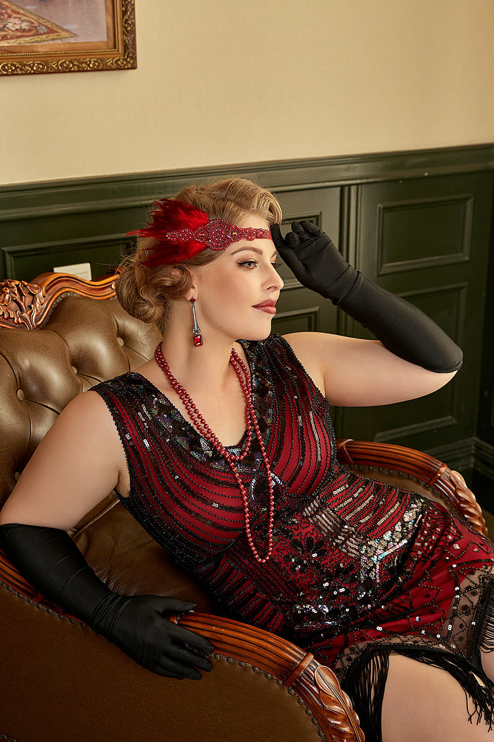Robe des années 20 à franges grande taille à sequins rouges