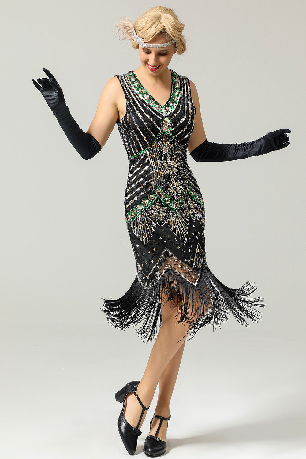 Robe Charleston Bleu Roi Pailleté Franges Gatsby Années 20