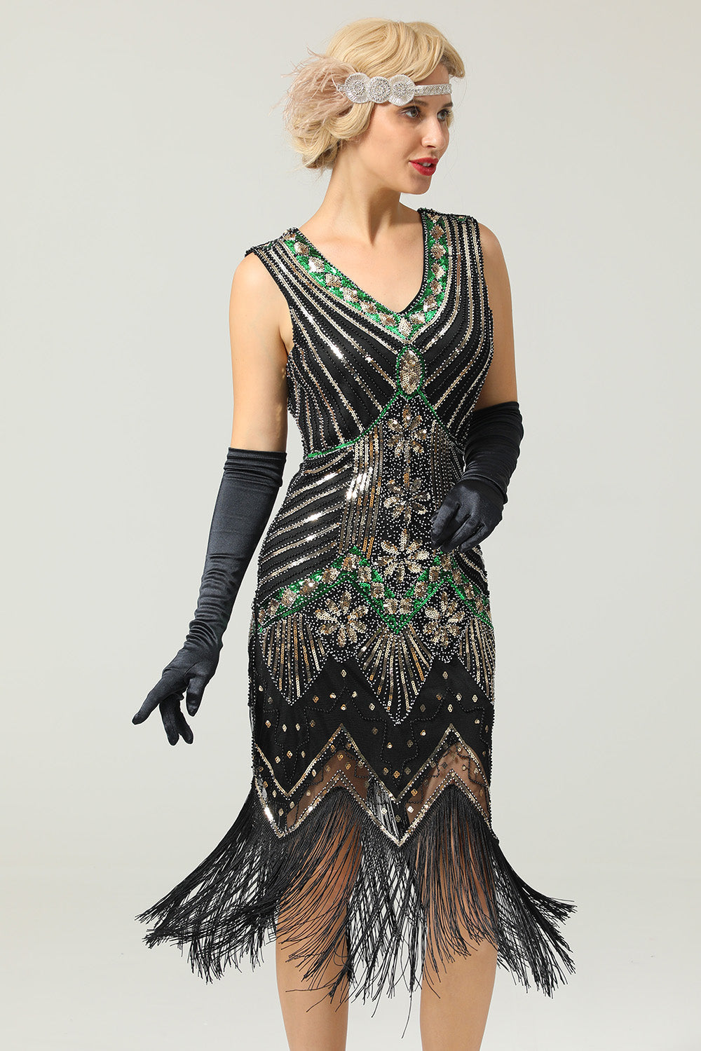 Black Glitter Fringe 1920s Flapper Dress