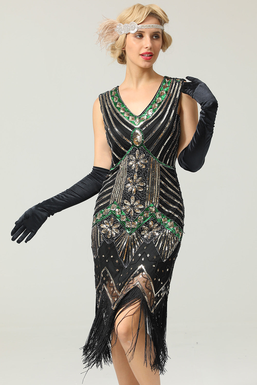 Robe Charleston Bleu Roi Pailleté Franges Gatsby Années 20