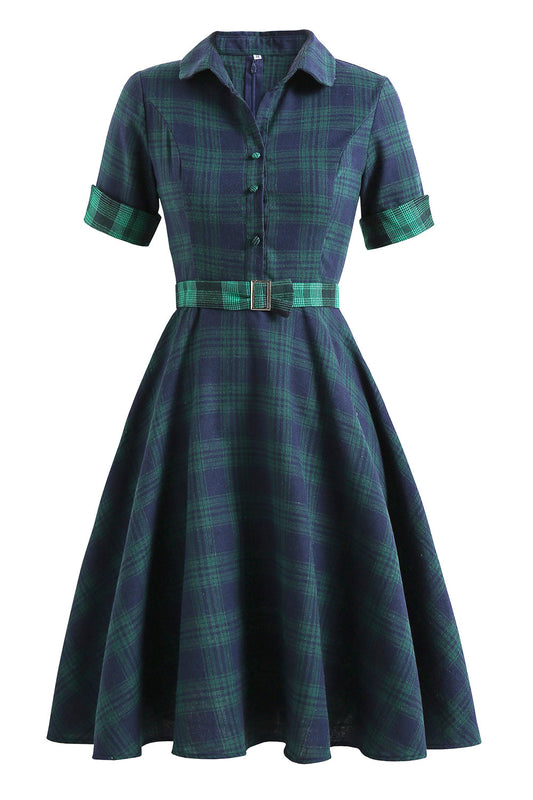 Vestido a cuadros verde de los años 50