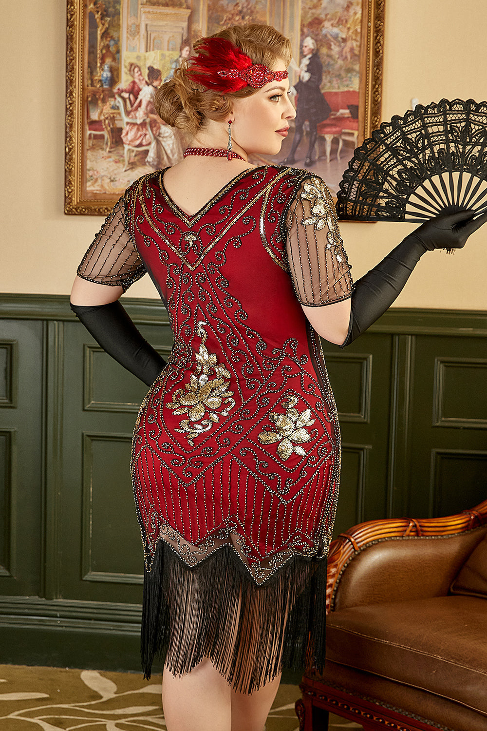 Plus Size 1920s Gatsby Sequin Fringed Flapper Dress