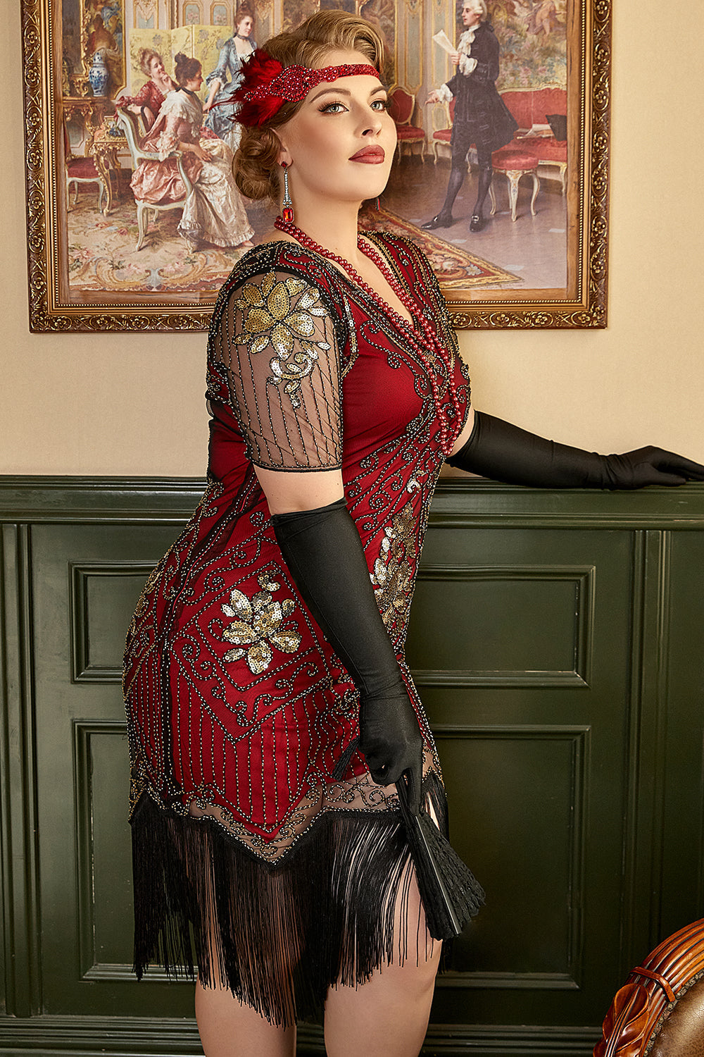 Plus Size 1920s Gatsby Sequin Fringed Flapper Dress
