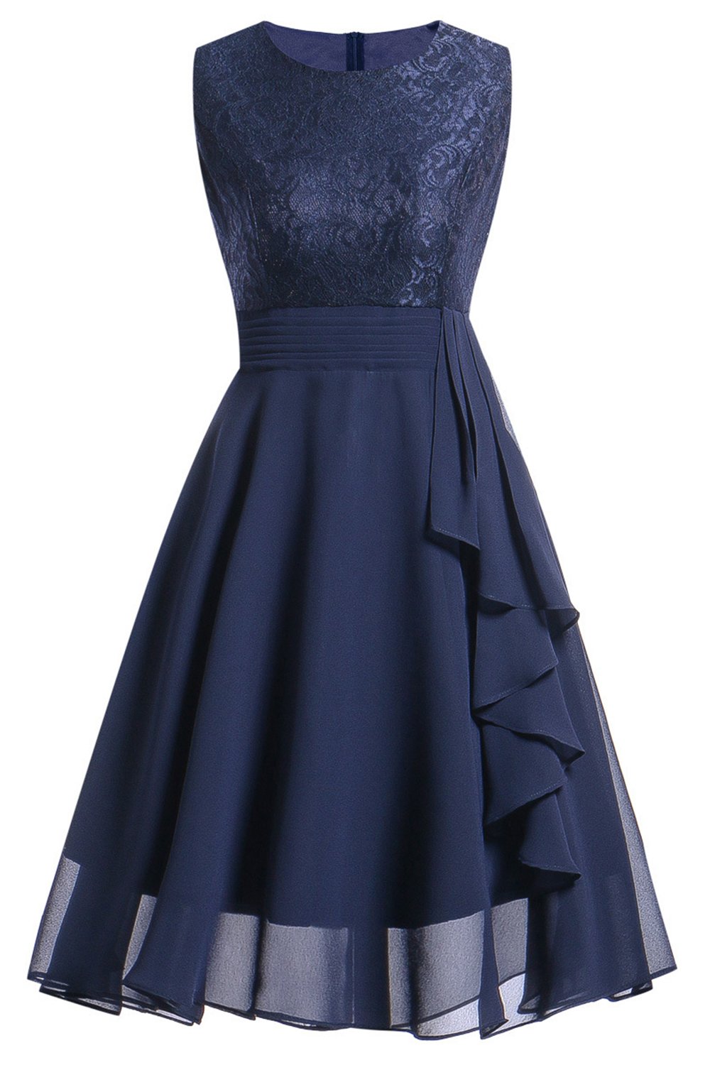 Robe de soirée de mariage en dentelle marine avec volants