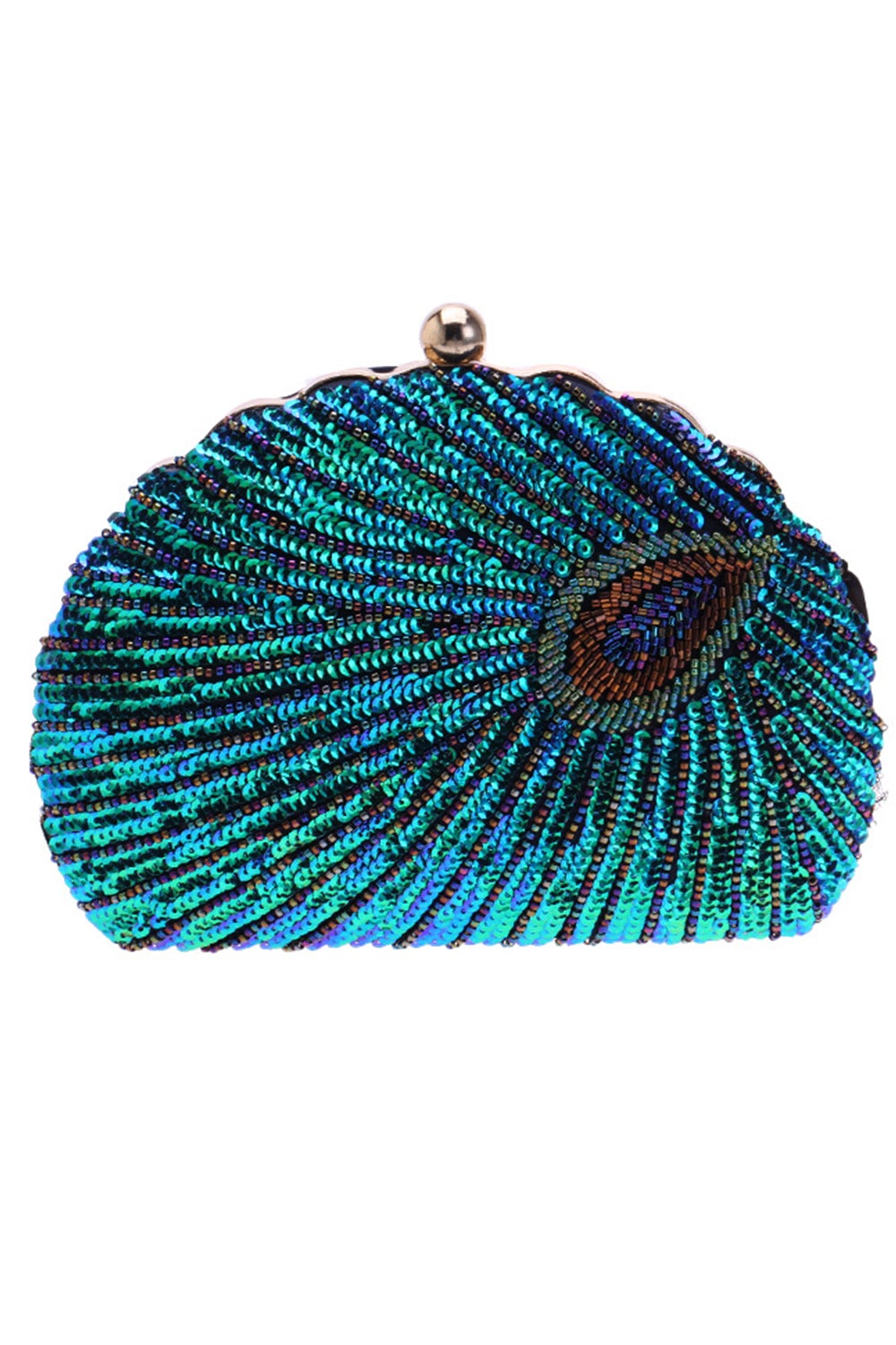 Peacock Green Beaded Shell Shaped Clutch