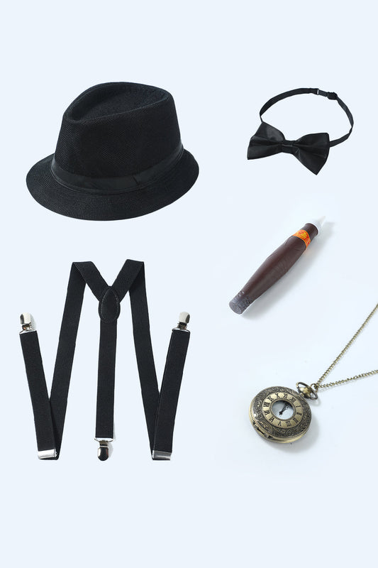Conjunto de accesorios negros para hombre de los años 20