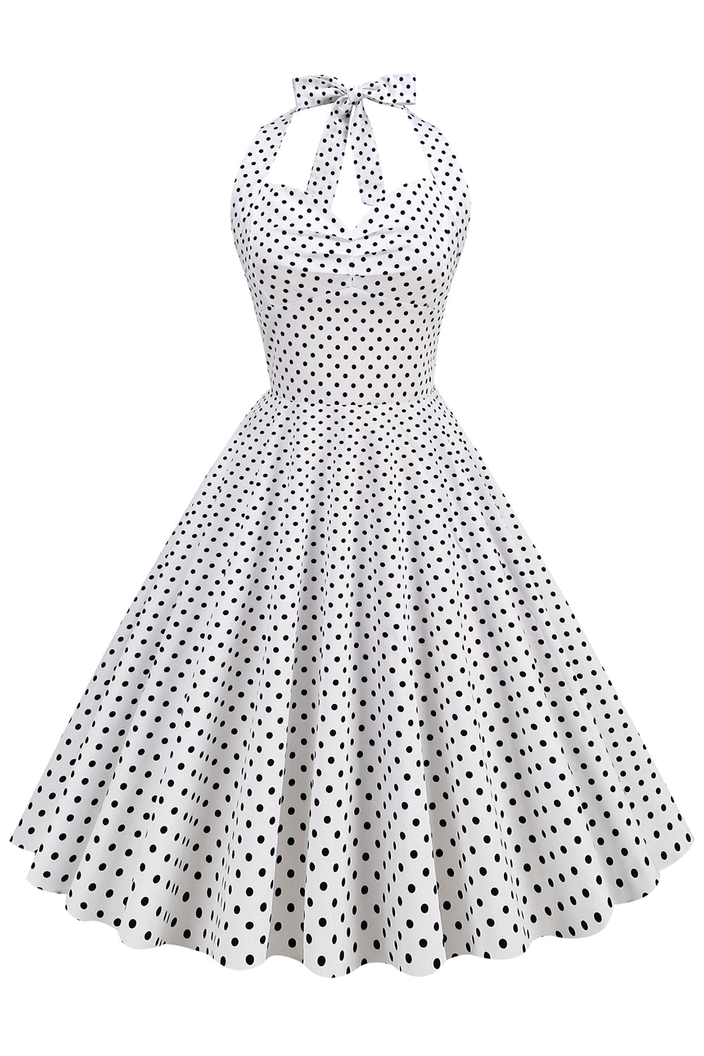 Robe Vintage Dos Nu à Pois Bleus et Col Halter
