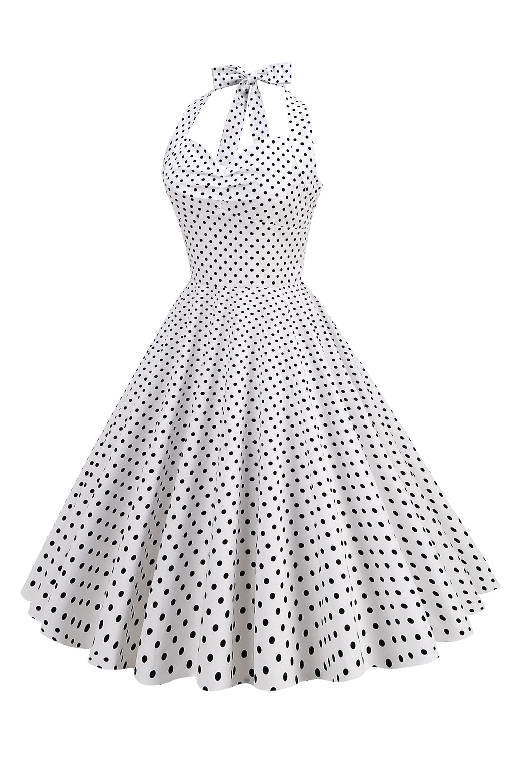 Robe Vintage Dos Nu à Pois Bleus et Col Halter