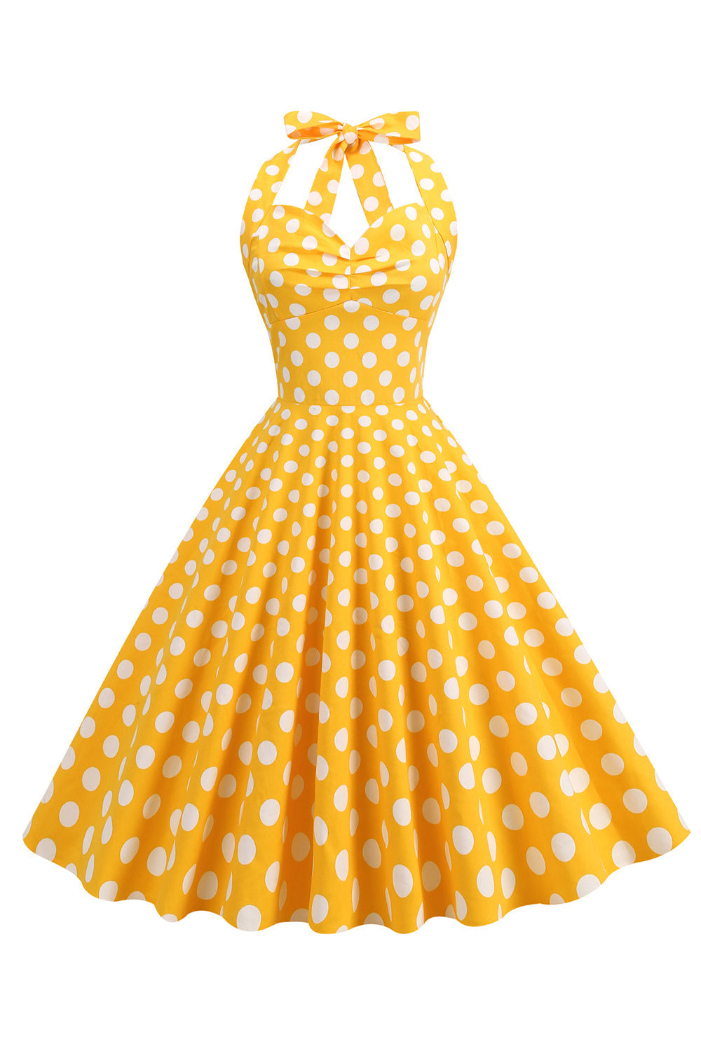 Robe Vintage Dos Nu à Pois Bleus et Col Halter