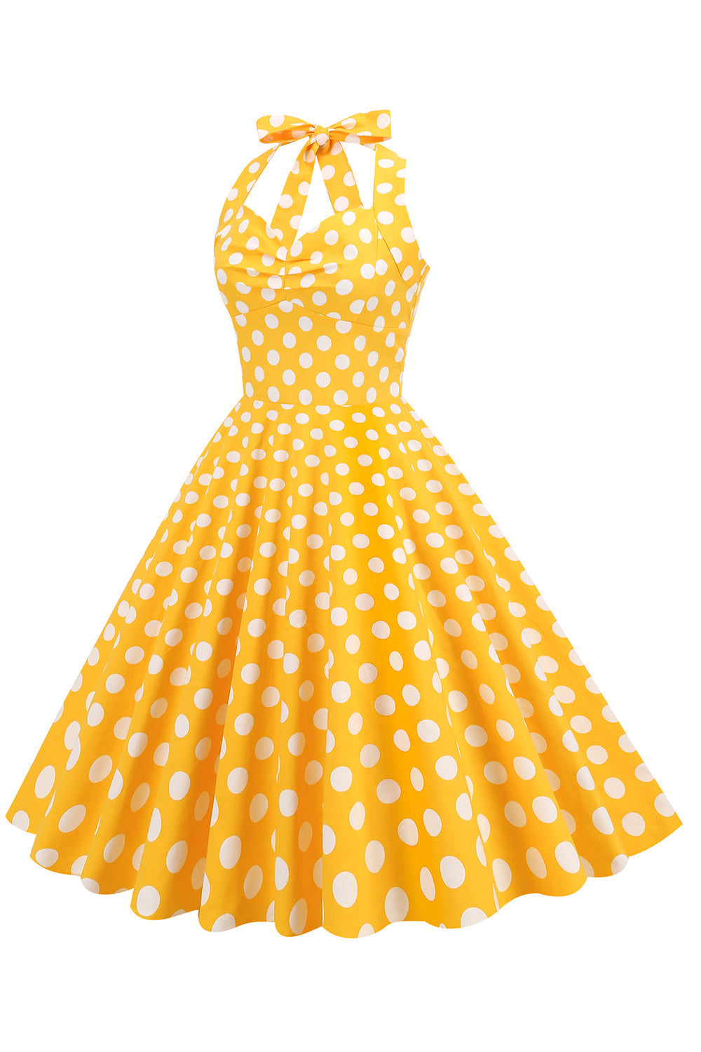 Robe Vintage Dos Nu à Pois Bleus et Col Halter