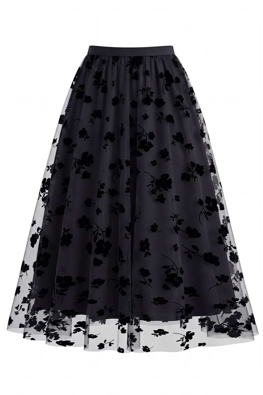 Jupon midi de princesse en tulle à fleurs 3D maille pour femme – Jupe longue évasée taille haute style fée