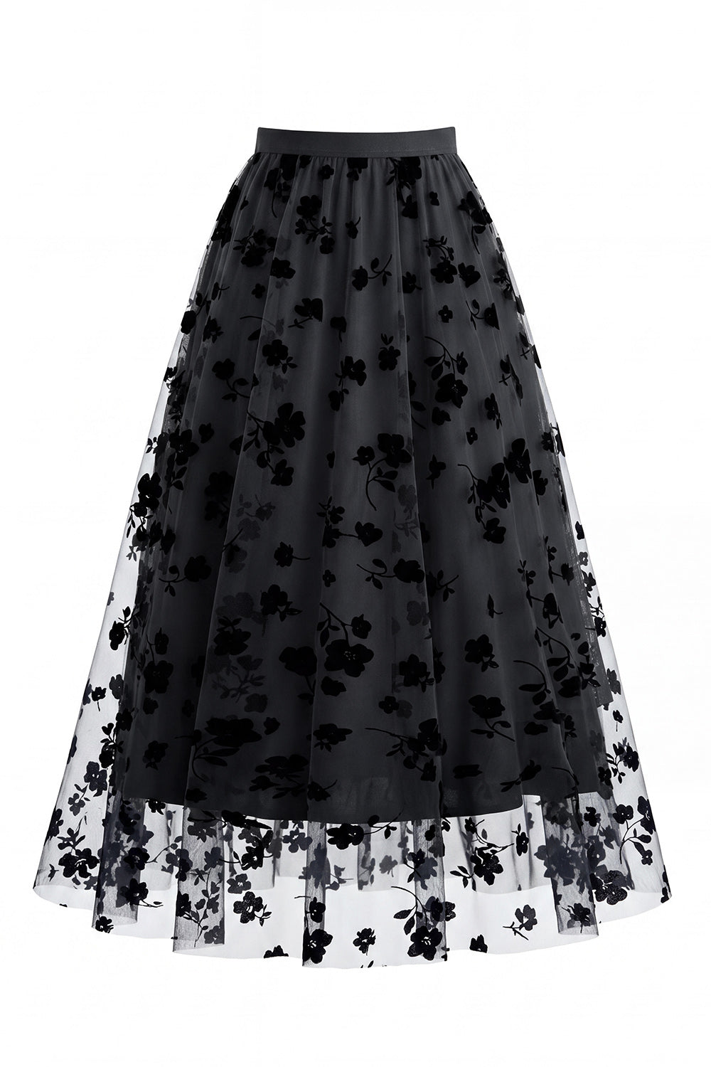Jupon midi de princesse en tulle à fleurs 3D maille pour femme – Jupe longue évasée taille haute style fée