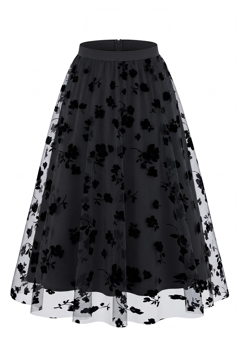 Jupon midi de princesse en tulle à fleurs 3D maille pour femme – Jupe longue évasée taille haute style fée
