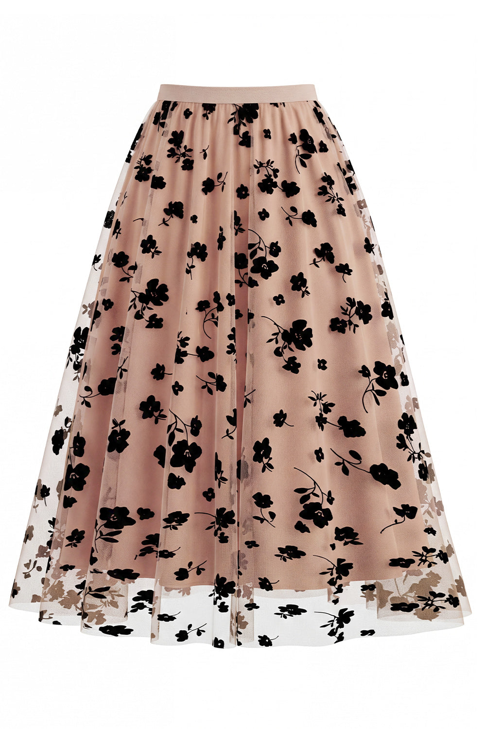 Jupon midi de princesse en tulle à fleurs 3D maille pour femme – Jupe longue évasée taille haute style fée