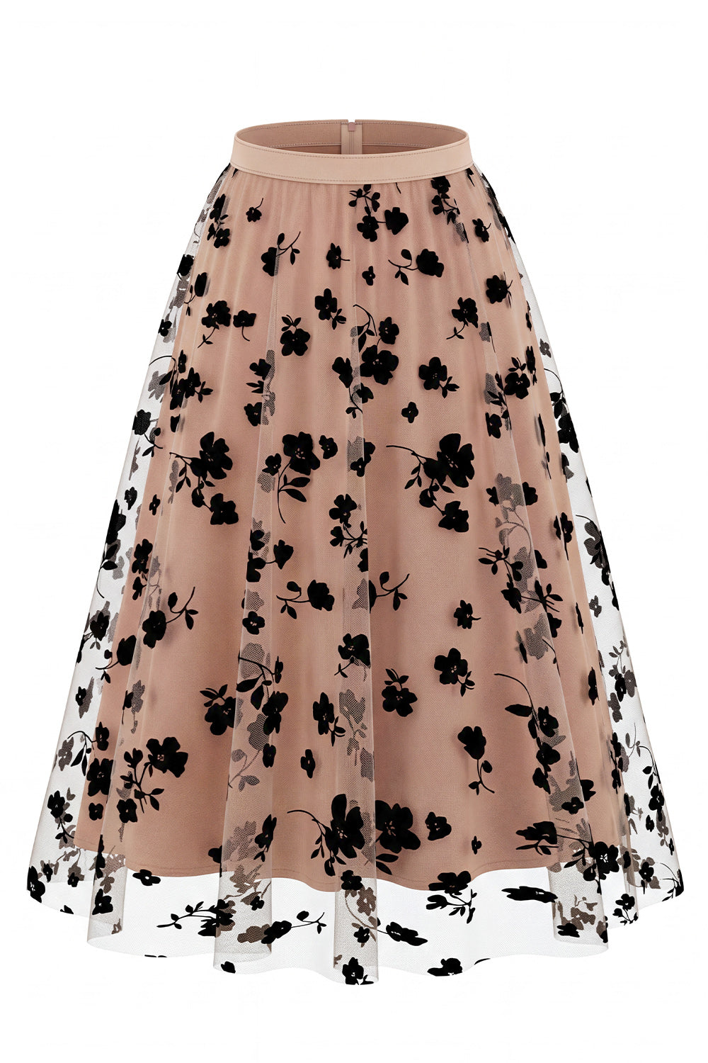 Jupon midi de princesse en tulle à fleurs 3D maille pour femme – Jupe longue évasée taille haute style fée