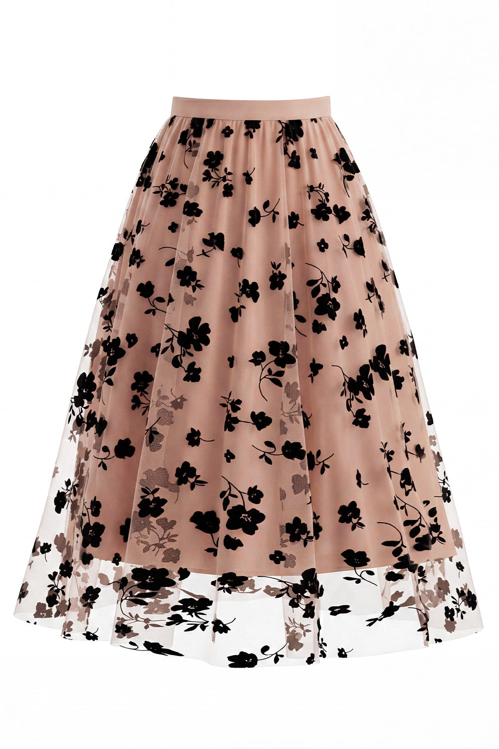 Jupon midi de princesse en tulle à fleurs 3D maille pour femme – Jupe longue évasée taille haute style fée