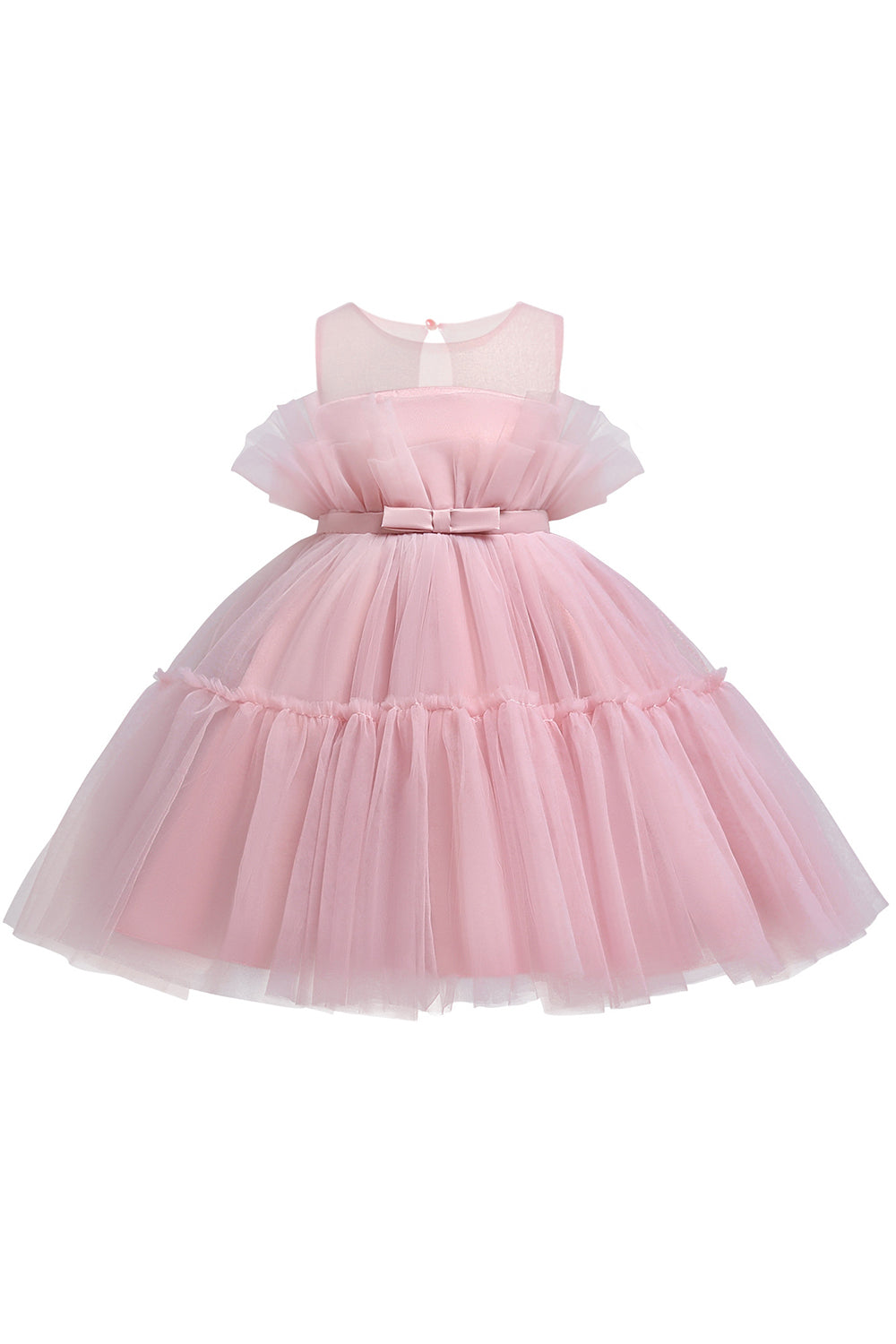 Robe de demoiselle d'honneur trapèze bleue en tulle avec nœud