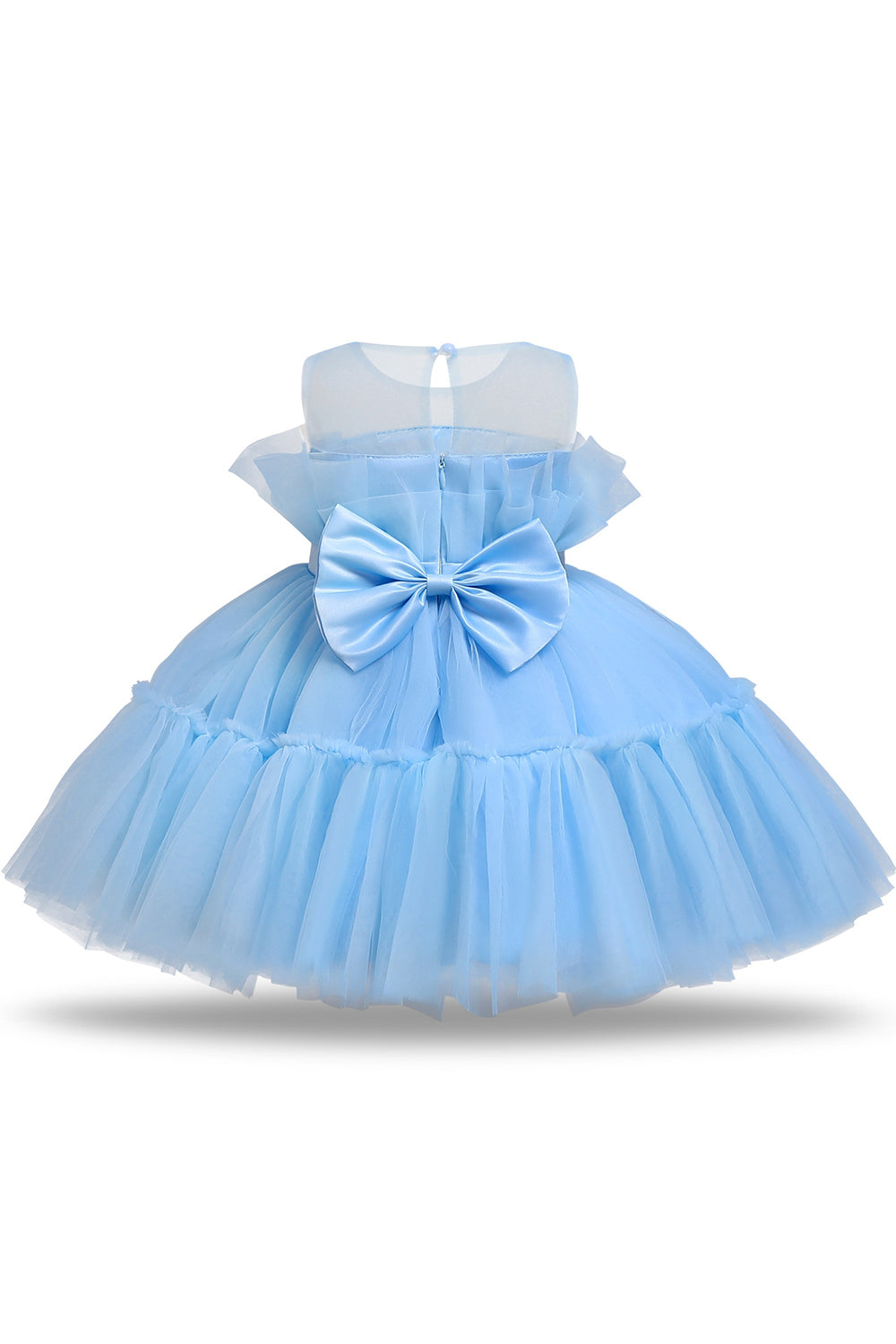 Robe de demoiselle d'honneur trapèze bleue en tulle avec nœud