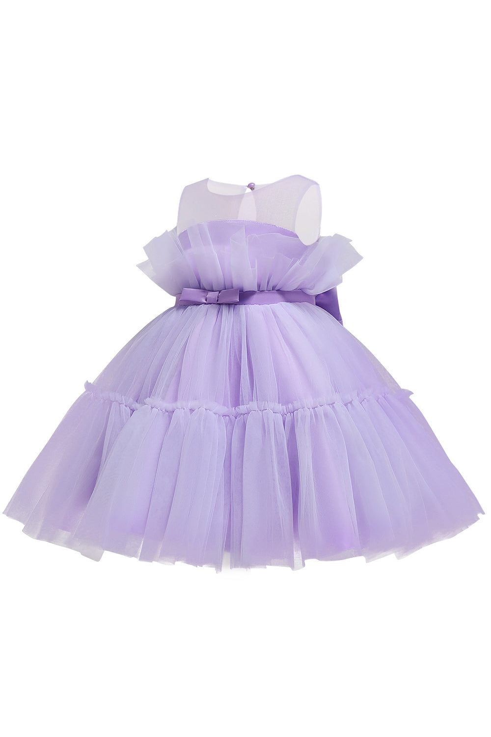 Robe de demoiselle d'honneur trapèze bleue en tulle avec nœud