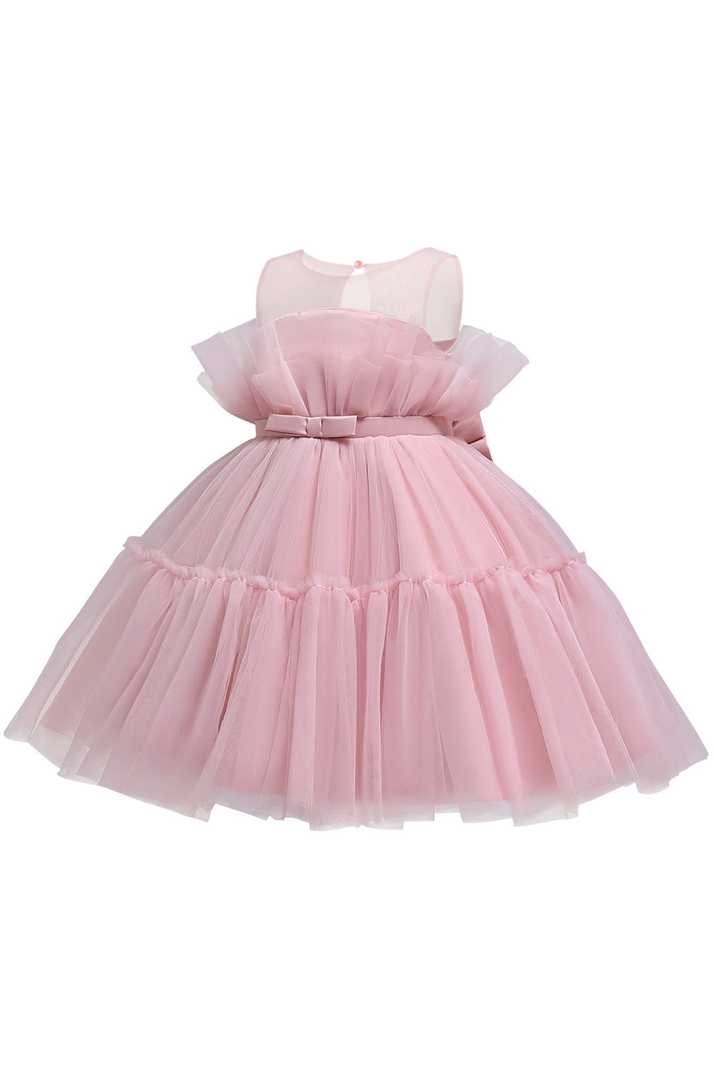 Robe de demoiselle d'honneur trapèze bleue en tulle avec nœud