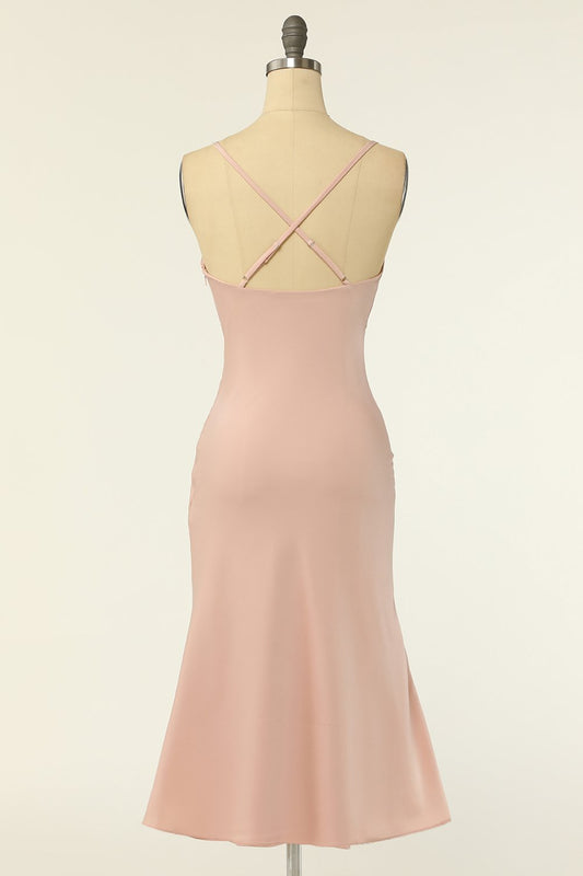 Vaina Tirantes Spaghetti Vestido de Dama de Honor Color Rubor