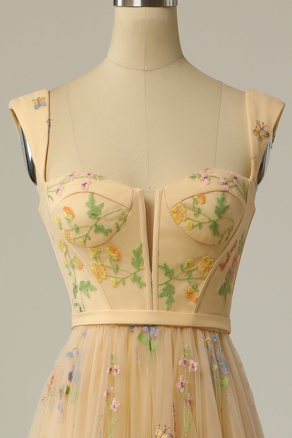 Champagne Long Prom Dress with Embroidery