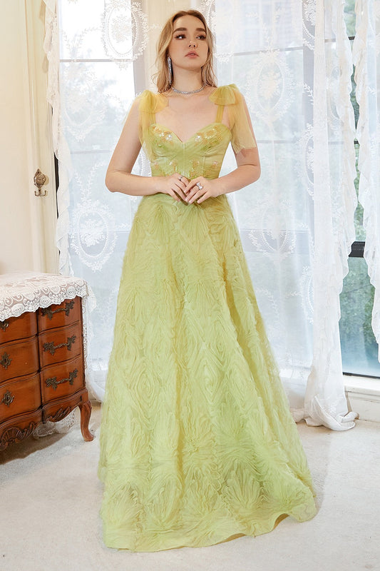 A-Line Spaghetti Straps Light Green Tulle Plus Size Prom Dress
