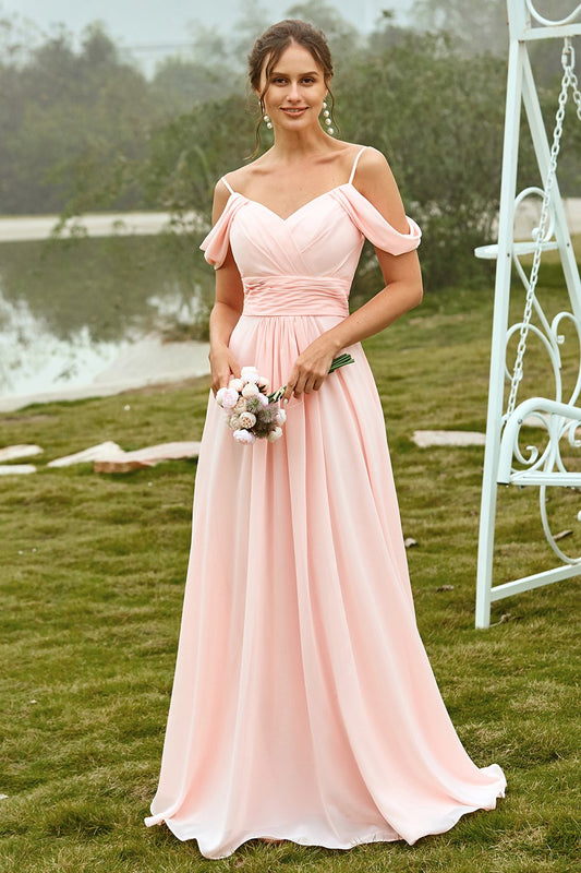 Off-the-Shoulder Blush Bridesmaid Dress
