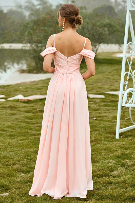 Off-the-Shoulder Blush Bridesmaid Dress