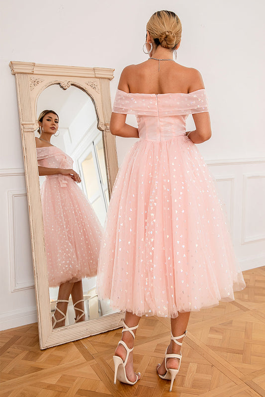 Pink Off-the-Shoulder Heart Prom Dress