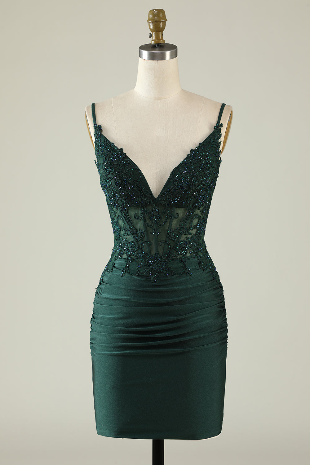 Robe courte de bal moulante bleu roi à bretelles spaghetti et perles