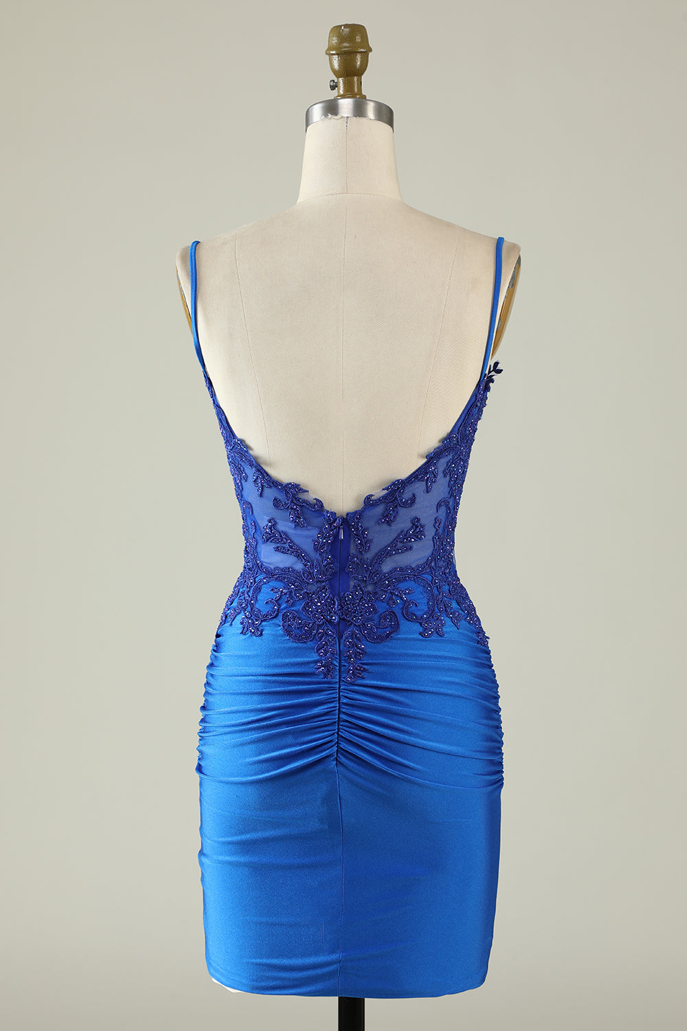 Robe de soirée corset vert foncé à fines bretelles et perles
